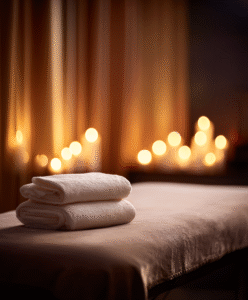 emaruiz a massage table in a serene spa room with warm candle 53858ed0 d552 4748 a726 701b44aa1a49 2